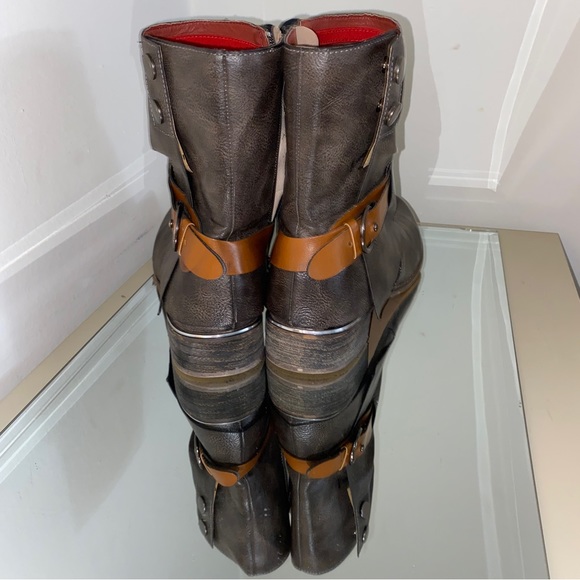 Gray Vegan Leather Moto Boots Styled w/Strap & Buckle by Lala Ikai - Picture 7 of 14